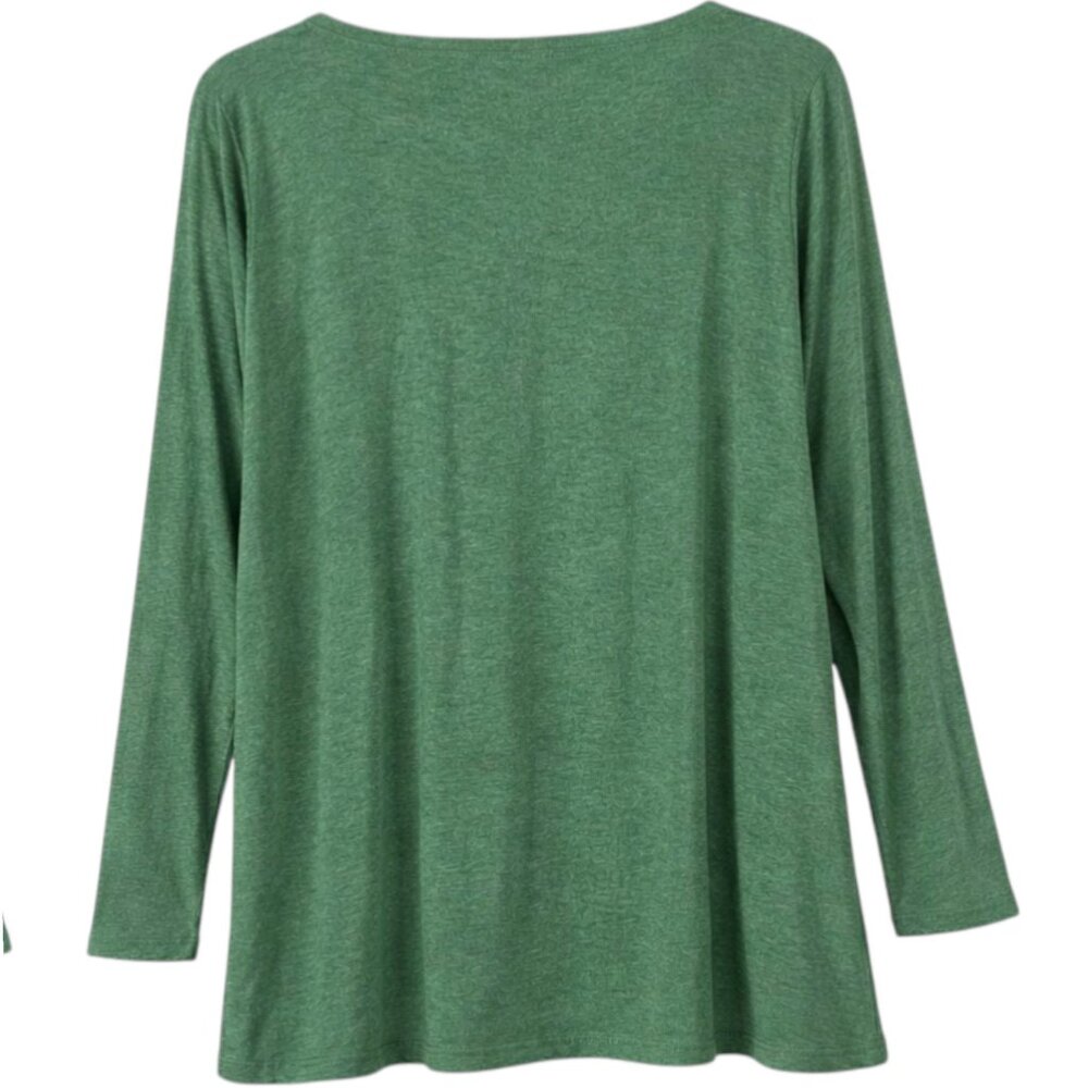 Green Asymmetrical Draped Tunic Top Long Sleeve Cotton Blend Blouse - L - Picture 5 of 6